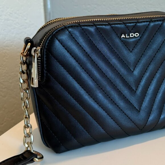 ALDO Black Chevron Double Compartment Crossbody Purse, $25 - Picture 2 of 9